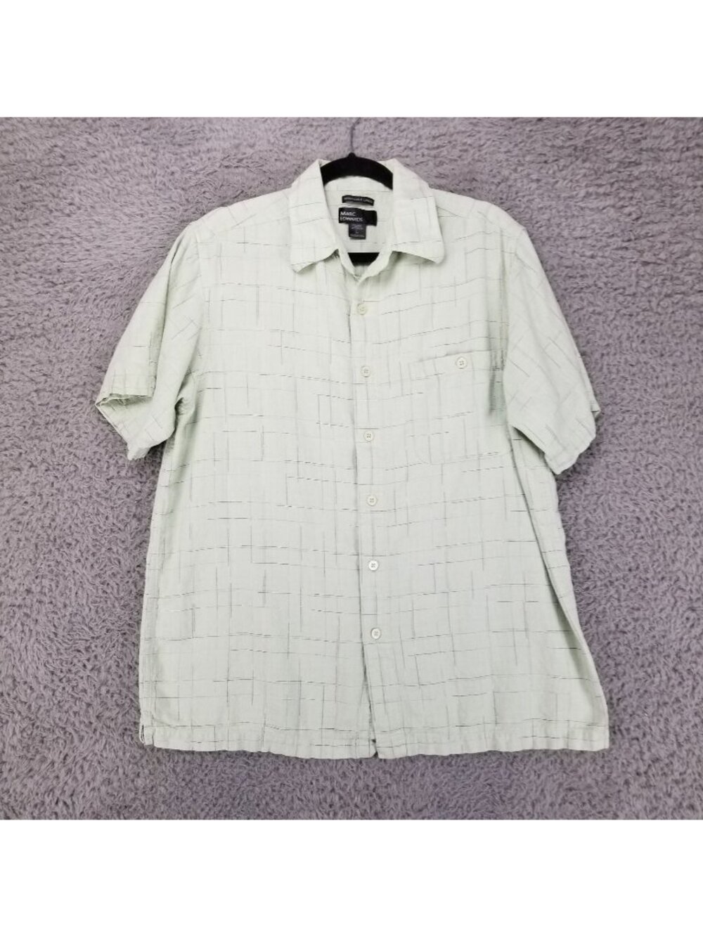 Marc Edwards Shirt Mens Large Green Linen Blend Short Sleeve Button Up Collared